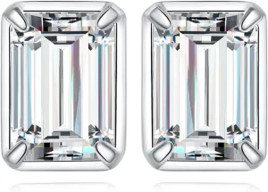 JewelryPalace Emerald Cut 1ct Cubic Zirconia Solitaire Stud Earrings for Women, 925 Sterling Silver 14k White Yellow Rose Gold Plated Earrings for Her, Classic Simulated Diamond Earrings Jewelry Sets