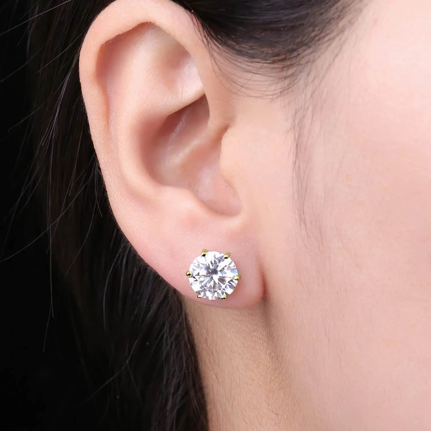 JewelryPalace Round Cut 2-6ct Cubic Zirconia Solitaire Stud Earrings for Women, 925 Sterling Silver 14k White Yellow Rose Gold Plated Earrings for Her, Classic Simulated Diamond Earrings Jewelry Sets