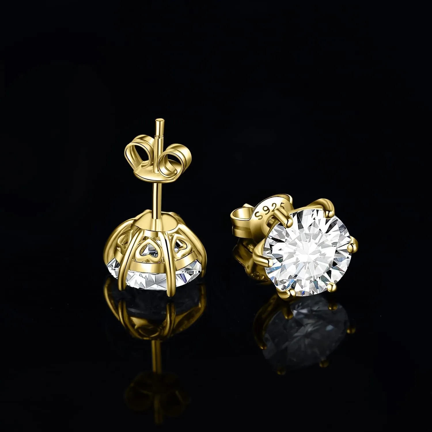JewelryPalace Round Cut 2-6ct Cubic Zirconia Solitaire Stud Earrings for Women, 925 Sterling Silver 14k White Yellow Rose Gold Plated Earrings for Her, Classic Simulated Diamond Earrings Jewelry Sets