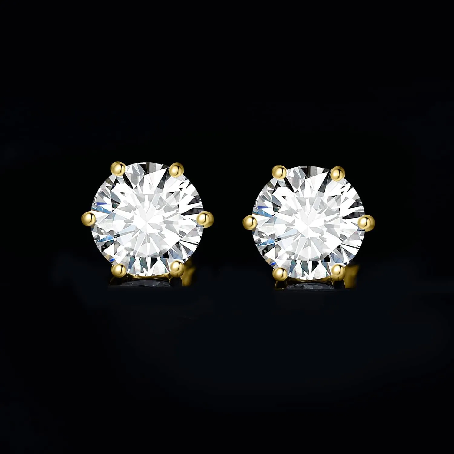 JewelryPalace Round Cut 2-6ct Cubic Zirconia Solitaire Stud Earrings for Women, 925 Sterling Silver 14k White Yellow Rose Gold Plated Earrings for Her, Classic Simulated Diamond Earrings Jewelry Sets