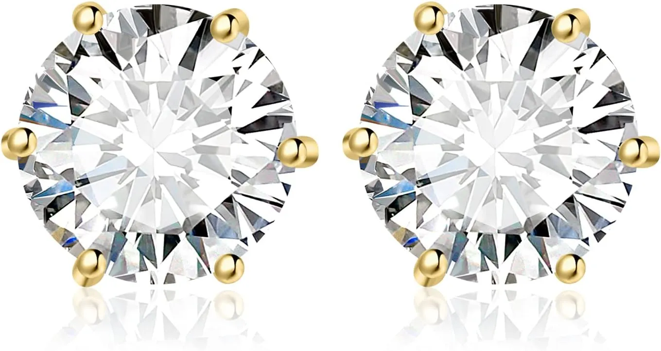 JewelryPalace Round Cut 2-6ct Cubic Zirconia Solitaire Stud Earrings for Women, 925 Sterling Silver 14k White Yellow Rose Gold Plated Earrings for Her, Classic Simulated Diamond Earrings Jewelry Sets