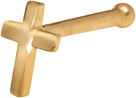 JewelryWeb - 14k Real Gold Beveled Cross Nose Stud - 20g nose ring - nose piercings - nose rings studs - hypoallergenic nose studs