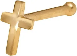 JewelryWeb - 14k Real Gold Beveled Cross Nose Stud - 20g nose ring - nose piercings - nose rings studs - hypoallergenic nose studs