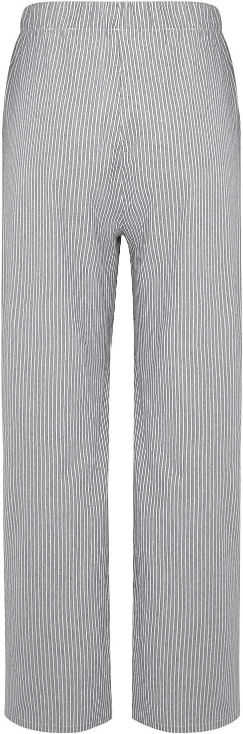 JOAU Women's Striped Print Elastic High Waist Wide Leg Pants Summer Casual Loose Palazzo Beach Trousers with Front Pockets