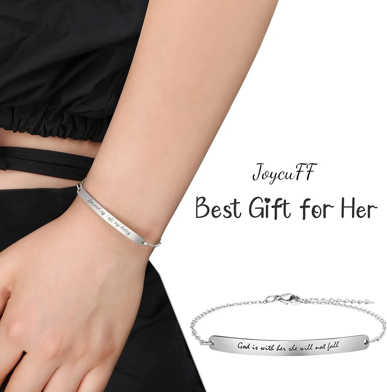 JoycuFF Personalized Gifts for Women Motivational Friendship Bracelets Inspire Mantra Message Engraved