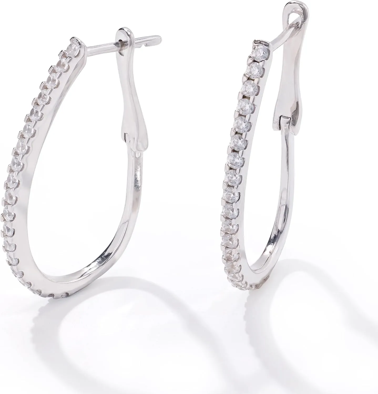 JTV Cubic Zirconia Sterling Silver Hoop Earrings - Rhodium Over Sterling Silver Earrings - Faux Diamond Hoops - Elegant Silver Jewelry - Trendy Summer Jewelry - Sterling Silver Hoop Earring (Hoop Single Set)