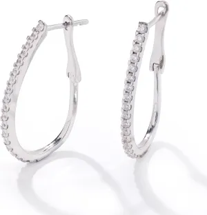 JTV Cubic Zirconia Sterling Silver Hoop Earrings - Rhodium Over Sterling Silver Earrings - Faux Diamond Hoops - Elegant Silver Jewelry - Trendy Summer Jewelry - Sterling Silver Hoop Earring (Hoop Single Set)