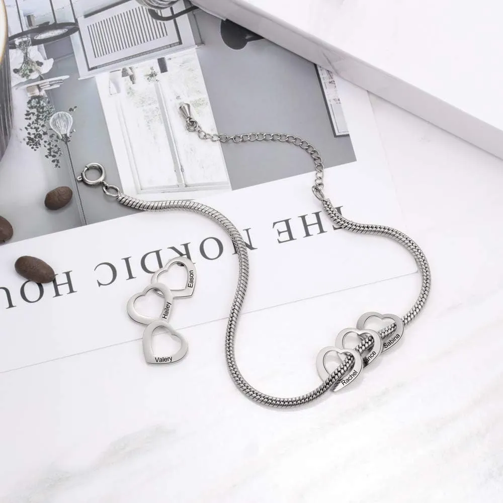 kaululu Personalized Ankle Bracelet for Women Custom Names Heart Bracelet for Mother Adjustable Stainless Steel Anklets for Wife Girls Daughter