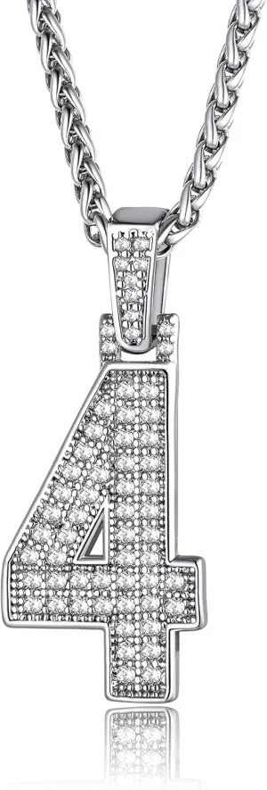 KeyStyle Number Necklaces For Men, Bling Numbers Chain Necklace Hip Hop Simulated Diamond Pendant with Tennis Chain Spiga Chains