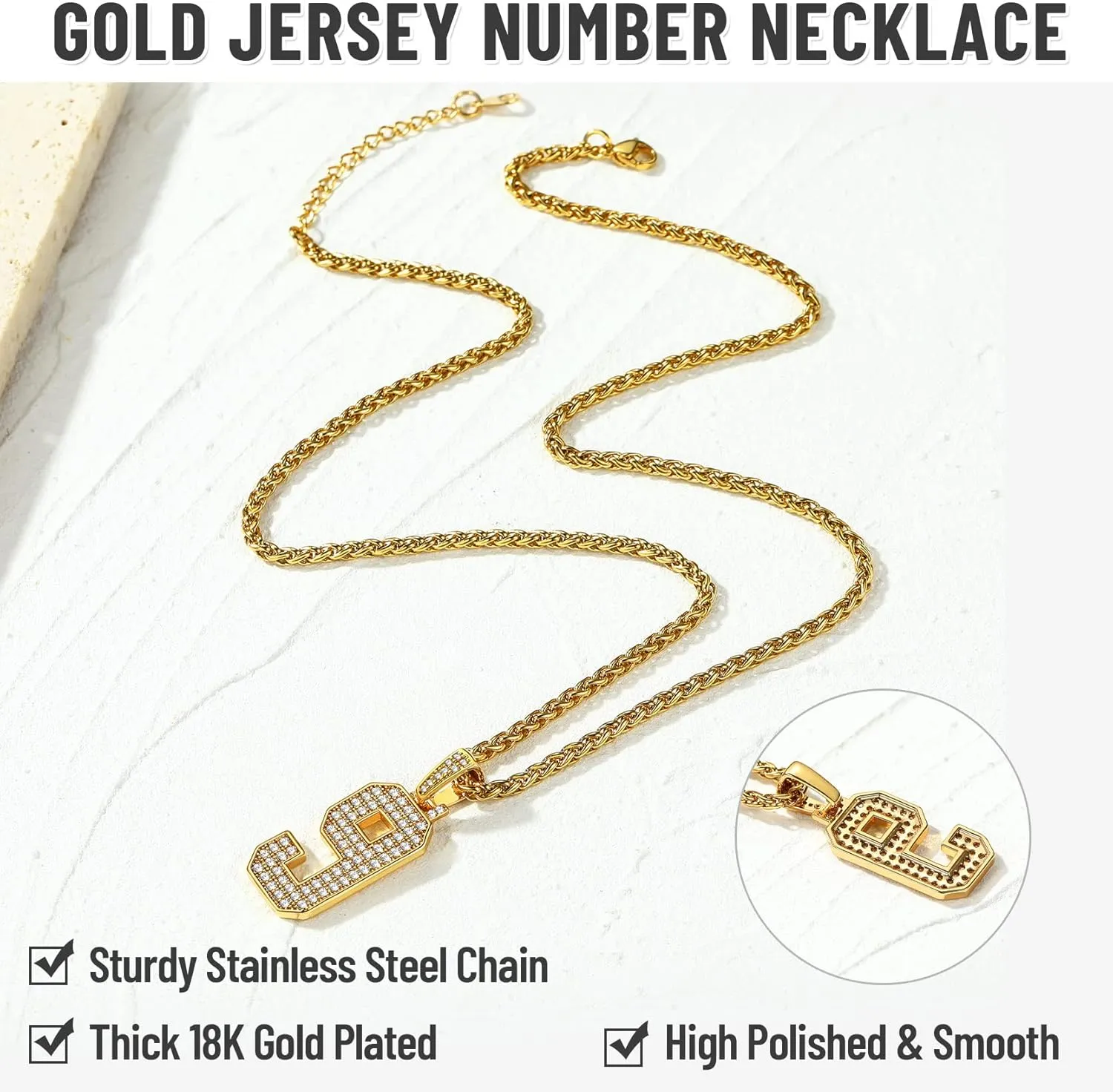 KeyStyle Number Necklaces For Men, Bling Numbers Chain Necklace Hip Hop Simulated Diamond Pendant with Tennis Chain Spiga Chains