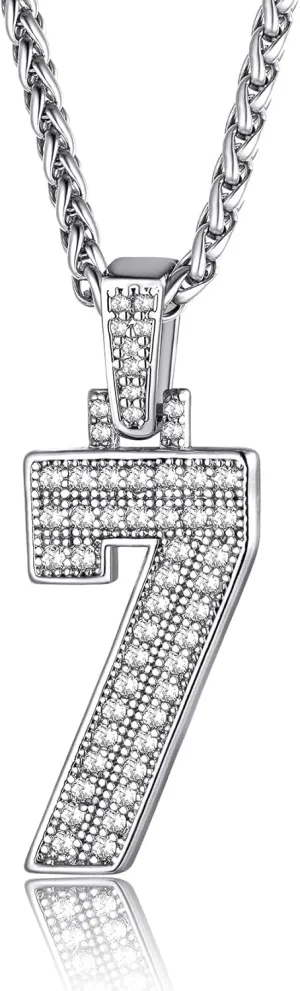 KeyStyle Number Necklaces For Men, Bling Numbers Chain Necklace Hip Hop Simulated Diamond Pendant with Tennis Chain Spiga Chains