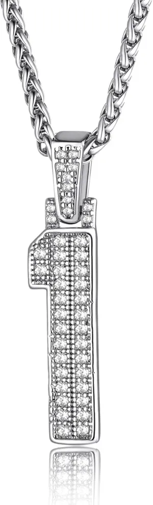 KeyStyle Number Necklaces For Men, Bling Numbers Chain Necklace Hip Hop Simulated Diamond Pendant with Tennis Chain Spiga Chains