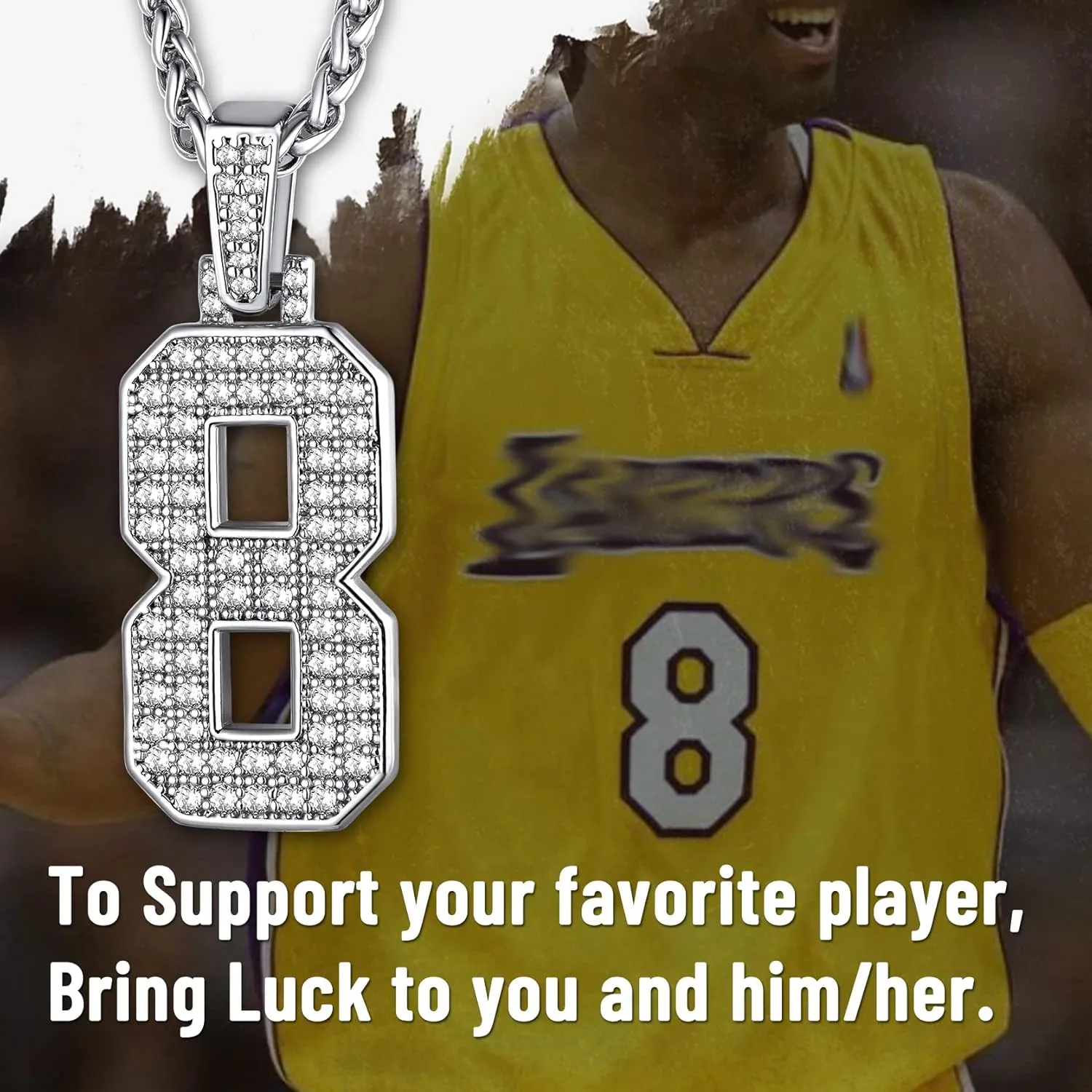 KeyStyle Number Necklaces For Men, Bling Numbers Chain Necklace Hip Hop Simulated Diamond Pendant with Tennis Chain Spiga Chains