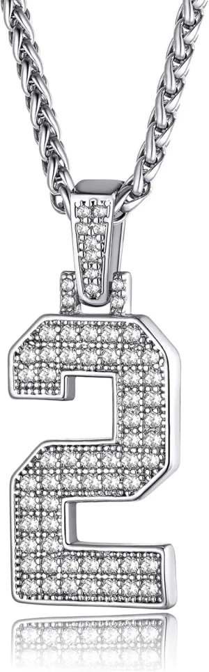 KeyStyle Number Necklaces For Men, Bling Numbers Chain Necklace Hip Hop Simulated Diamond Pendant with Tennis Chain Spiga Chains
