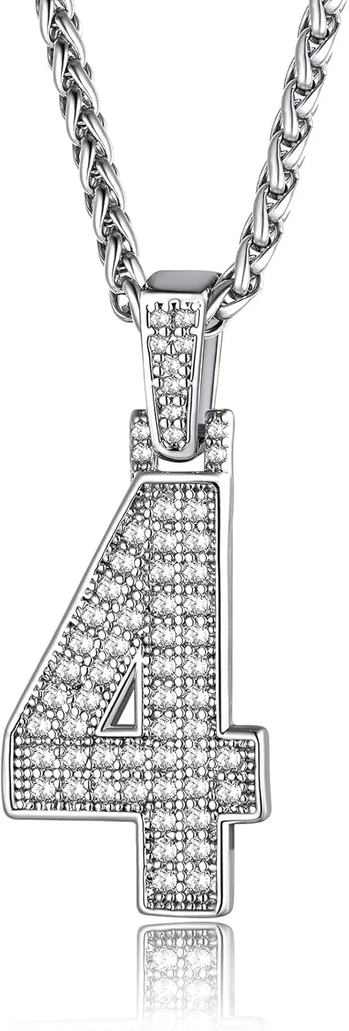 KeyStyle Number Necklaces For Men, Bling Numbers Chain Necklace Hip Hop Simulated Diamond Pendant with Tennis Chain Spiga Chains