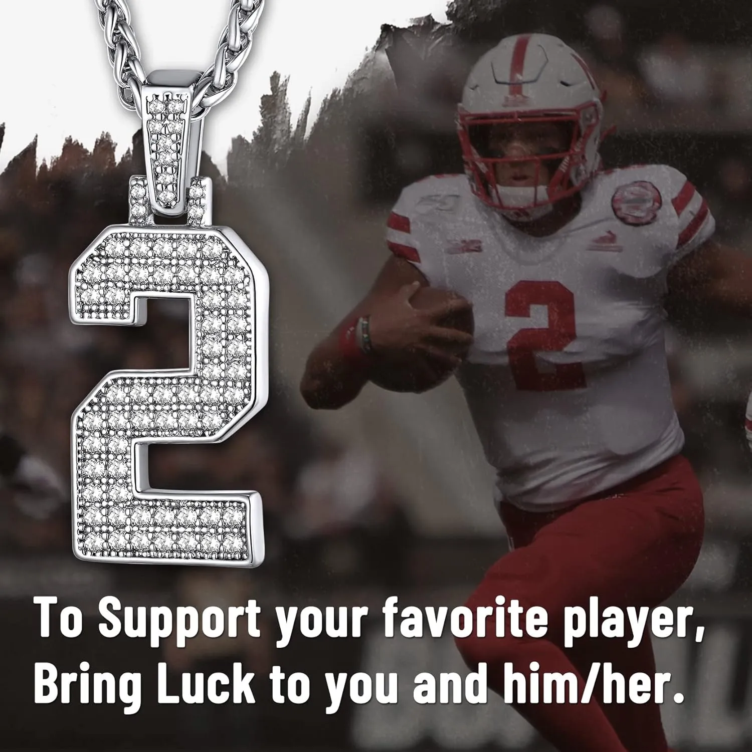 KeyStyle Number Necklaces For Men, Bling Numbers Chain Necklace Hip Hop Simulated Diamond Pendant with Tennis Chain Spiga Chains