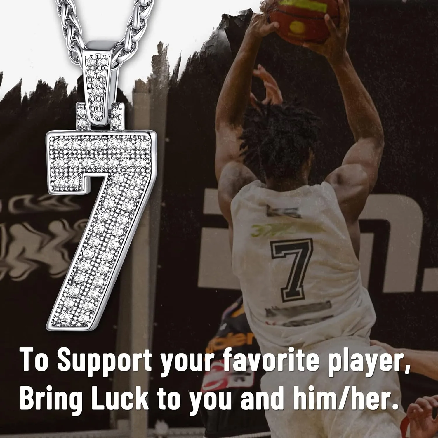 KeyStyle Number Necklaces For Men, Bling Numbers Chain Necklace Hip Hop Simulated Diamond Pendant with Tennis Chain Spiga Chains