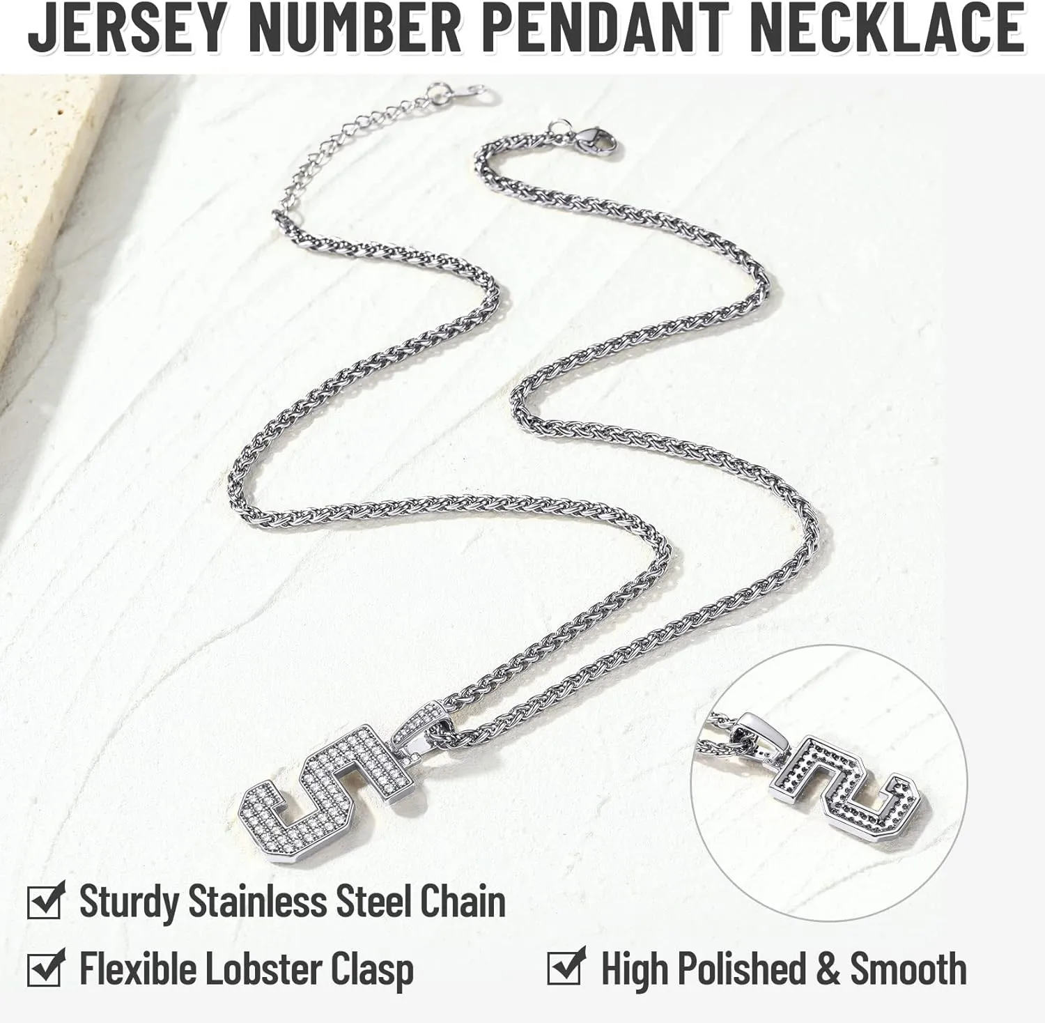 KeyStyle Number Necklaces For Men, Bling Numbers Chain Necklace Hip Hop Simulated Diamond Pendant with Tennis Chain Spiga Chains