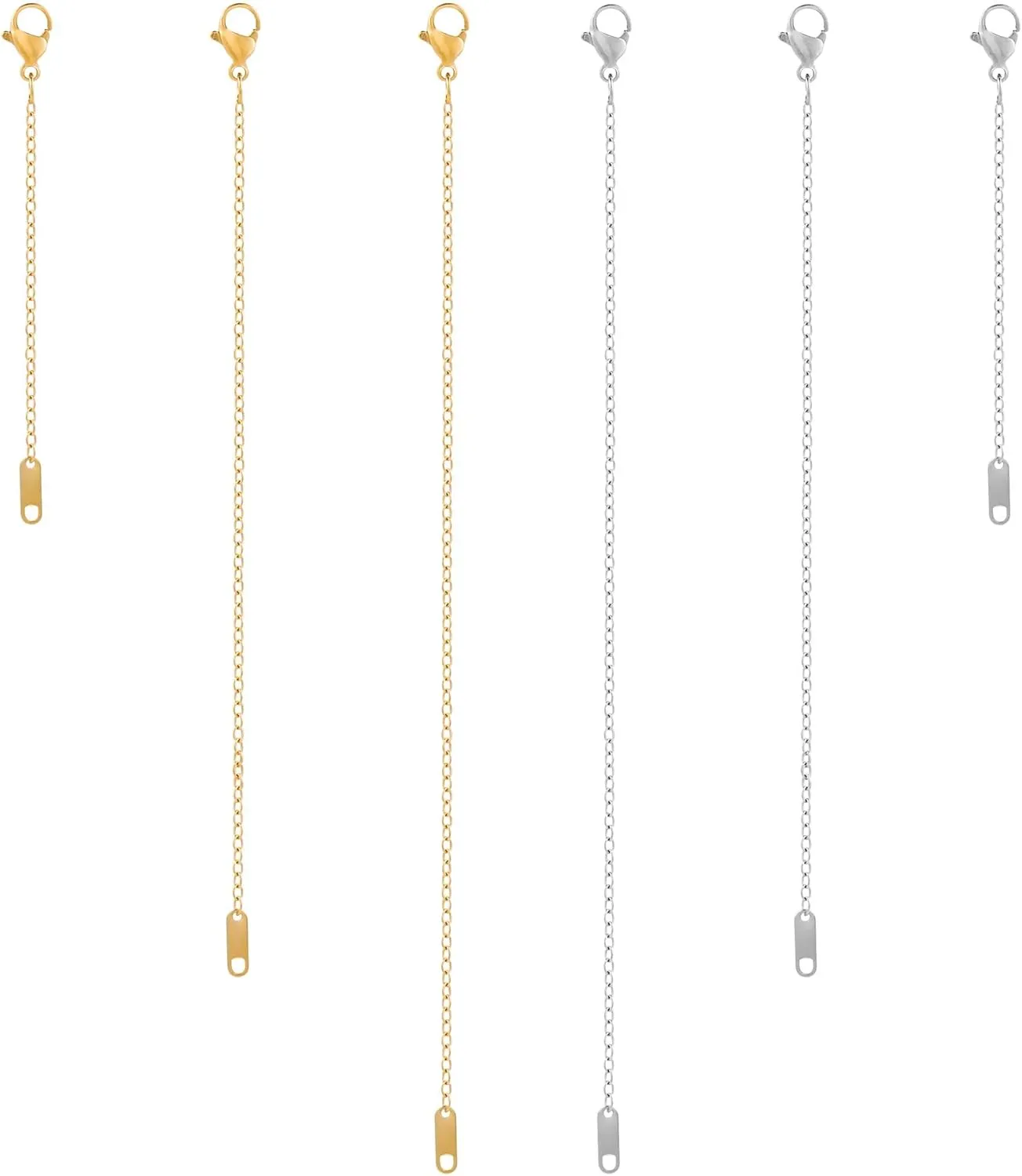 KOPOX 6 Pcs Gold and Silver Plated Necklace Extenders for Necklaces, 2", 4", 6" Delicate Necklace Extender Chain Set for Women Jewelry Making
