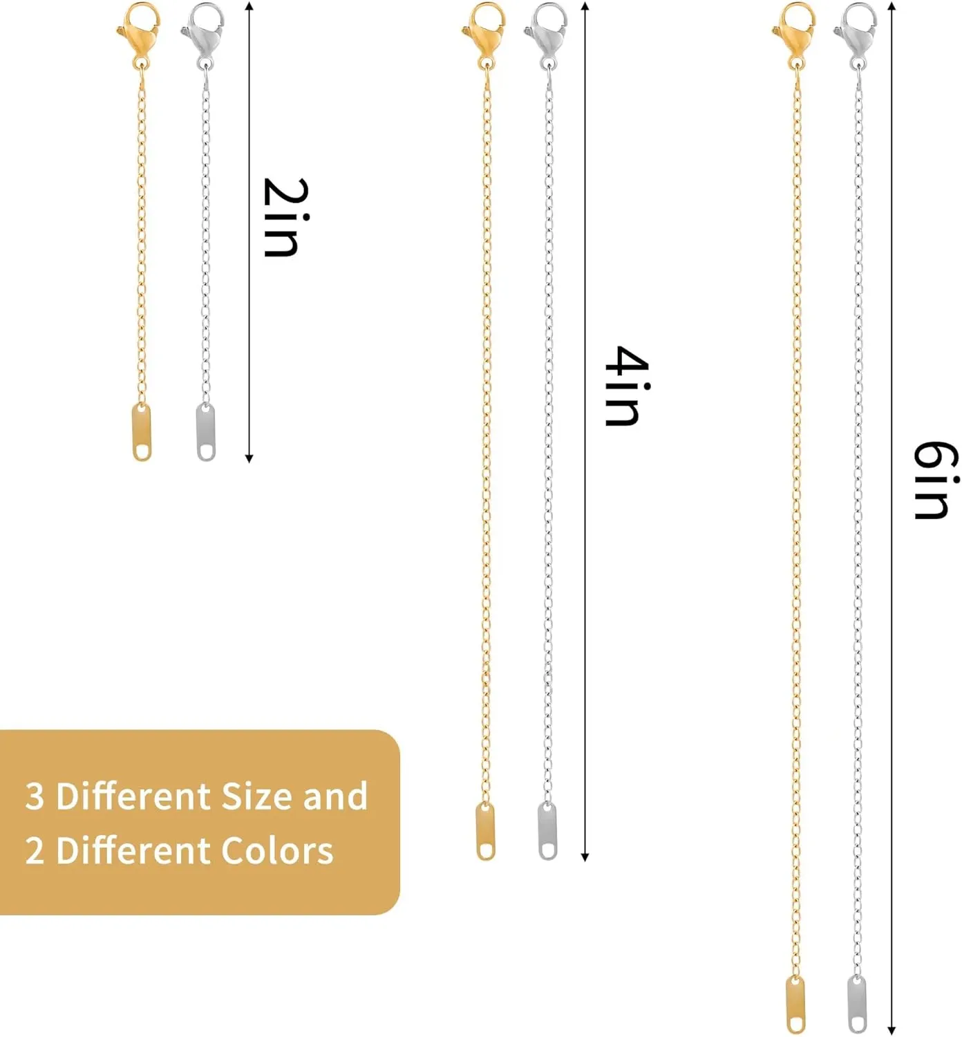 KOPOX 6 Pcs Gold and Silver Plated Necklace Extenders for Necklaces, 2", 4", 6" Delicate Necklace Extender Chain Set for Women Jewelry Making