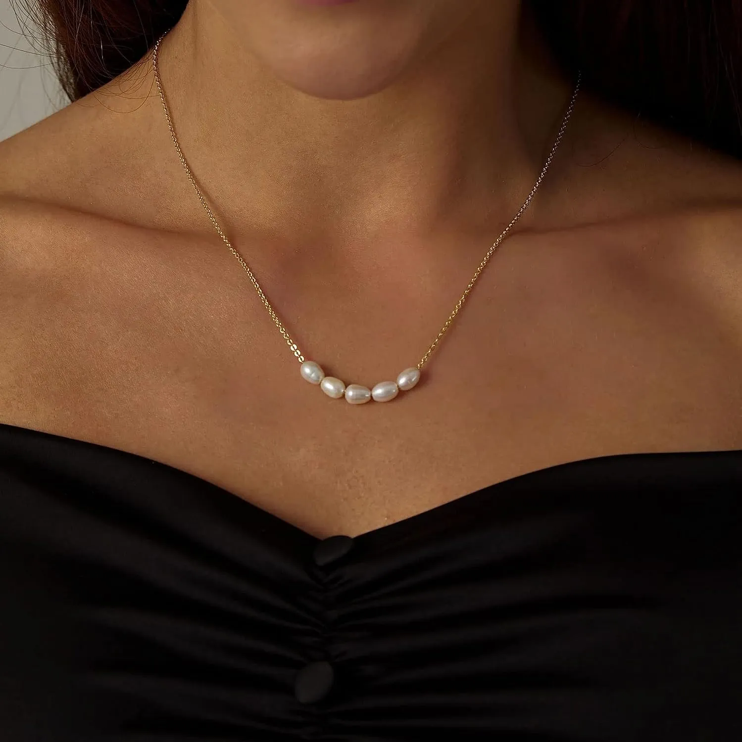 Kyerlyn Dainty Pearl Pendant Necklaces for Women 14K Gold Plated Handmade Layered Pearl Chain Necklace Delicate Layered Pearl Necklace Everyday Jewelry Gift