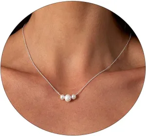 Kyerlyn Dainty Pearl Pendant Necklaces for Women 14K Gold Plated Handmade Layered Pearl Chain Necklace Delicate Layered Pearl Necklace Everyday Jewelry Gift