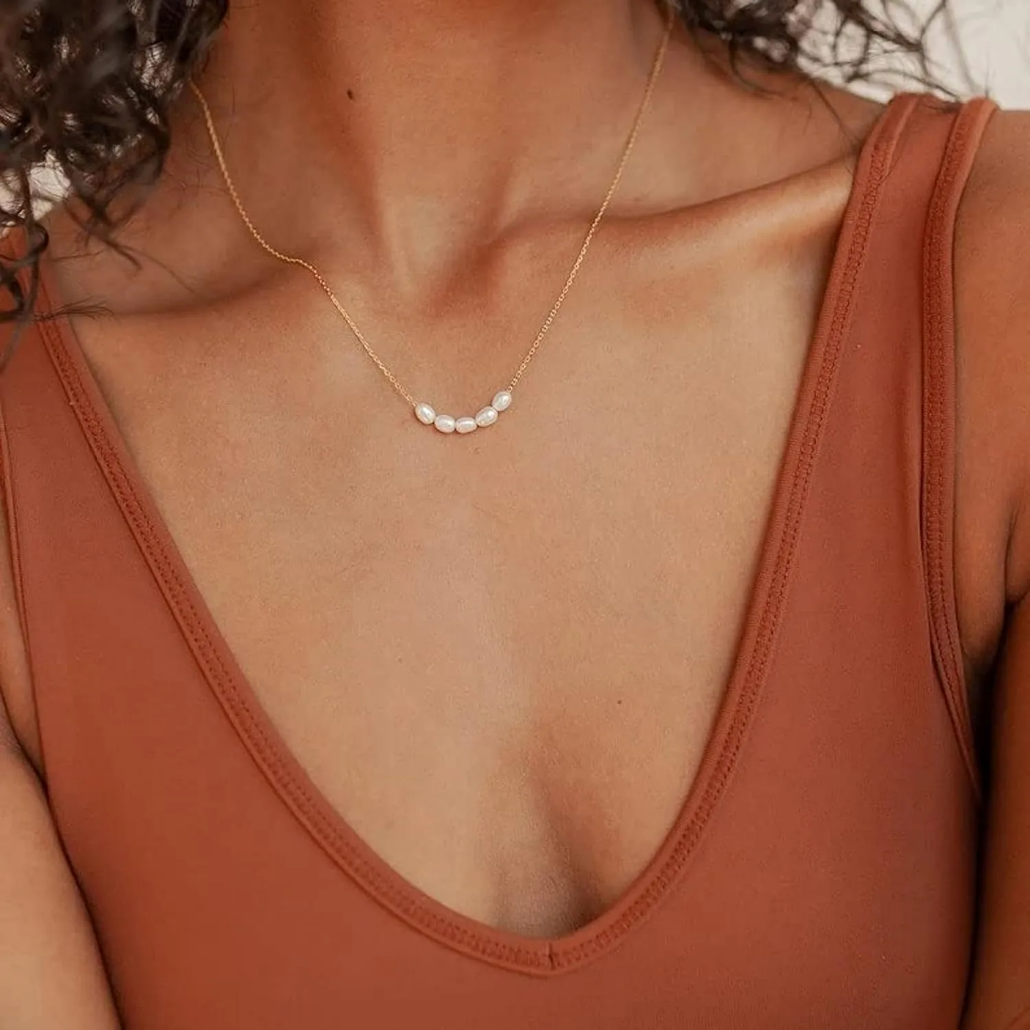 Kyerlyn Dainty Pearl Pendant Necklaces for Women 14K Gold Plated Handmade Layered Pearl Chain Necklace Delicate Layered Pearl Necklace Everyday Jewelry Gift