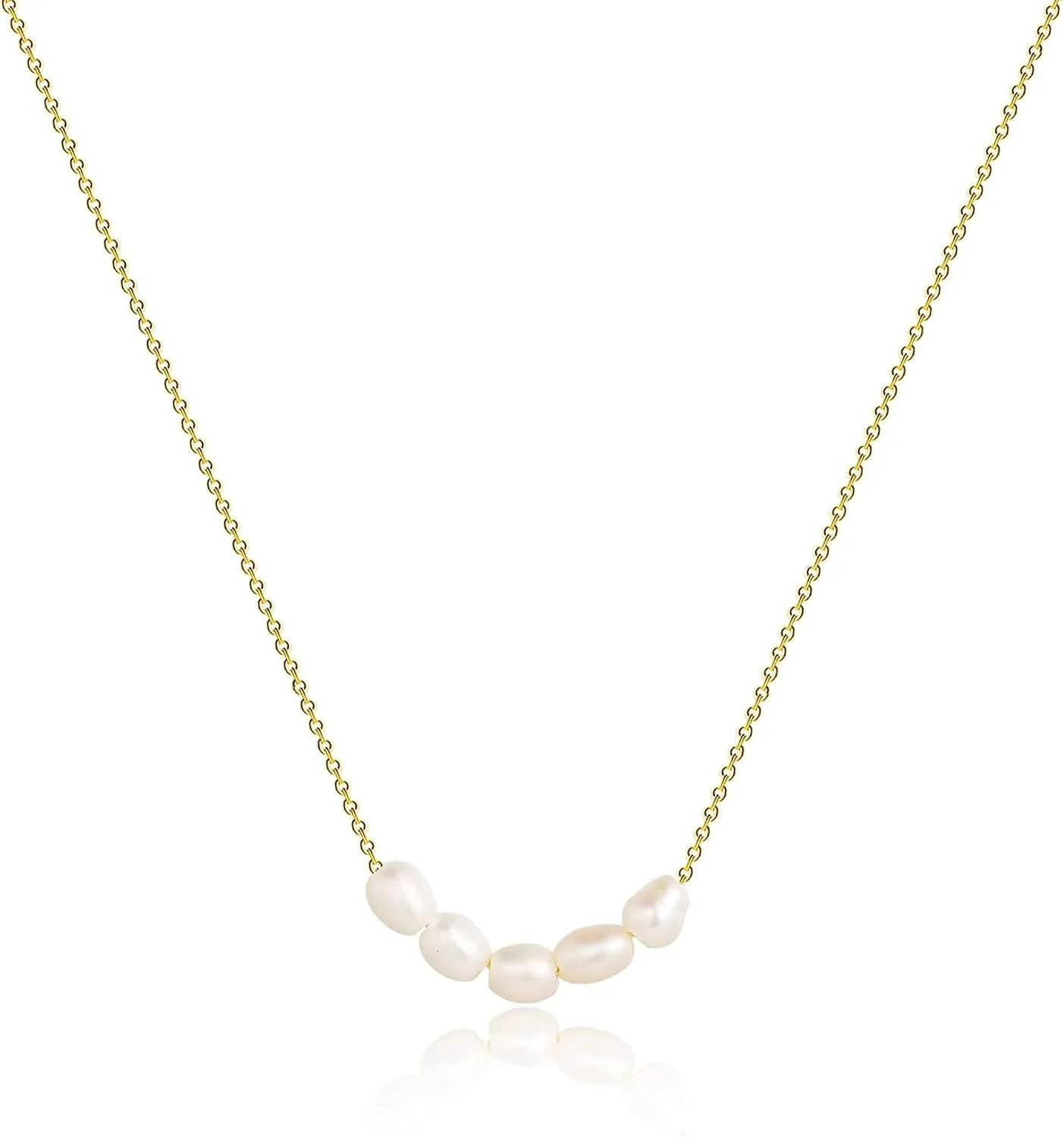 Kyerlyn Dainty Pearl Pendant Necklaces for Women 14K Gold Plated Handmade Layered Pearl Chain Necklace Delicate Layered Pearl Necklace Everyday Jewelry Gift