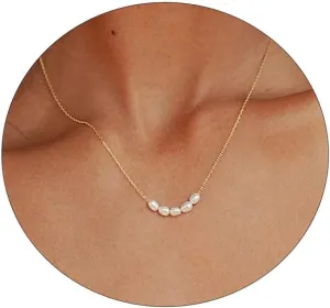 Kyerlyn Dainty Pearl Pendant Necklaces for Women 14K Gold Plated Handmade Layered Pearl Chain Necklace Delicate Layered Pearl Necklace Everyday Jewelry Gift