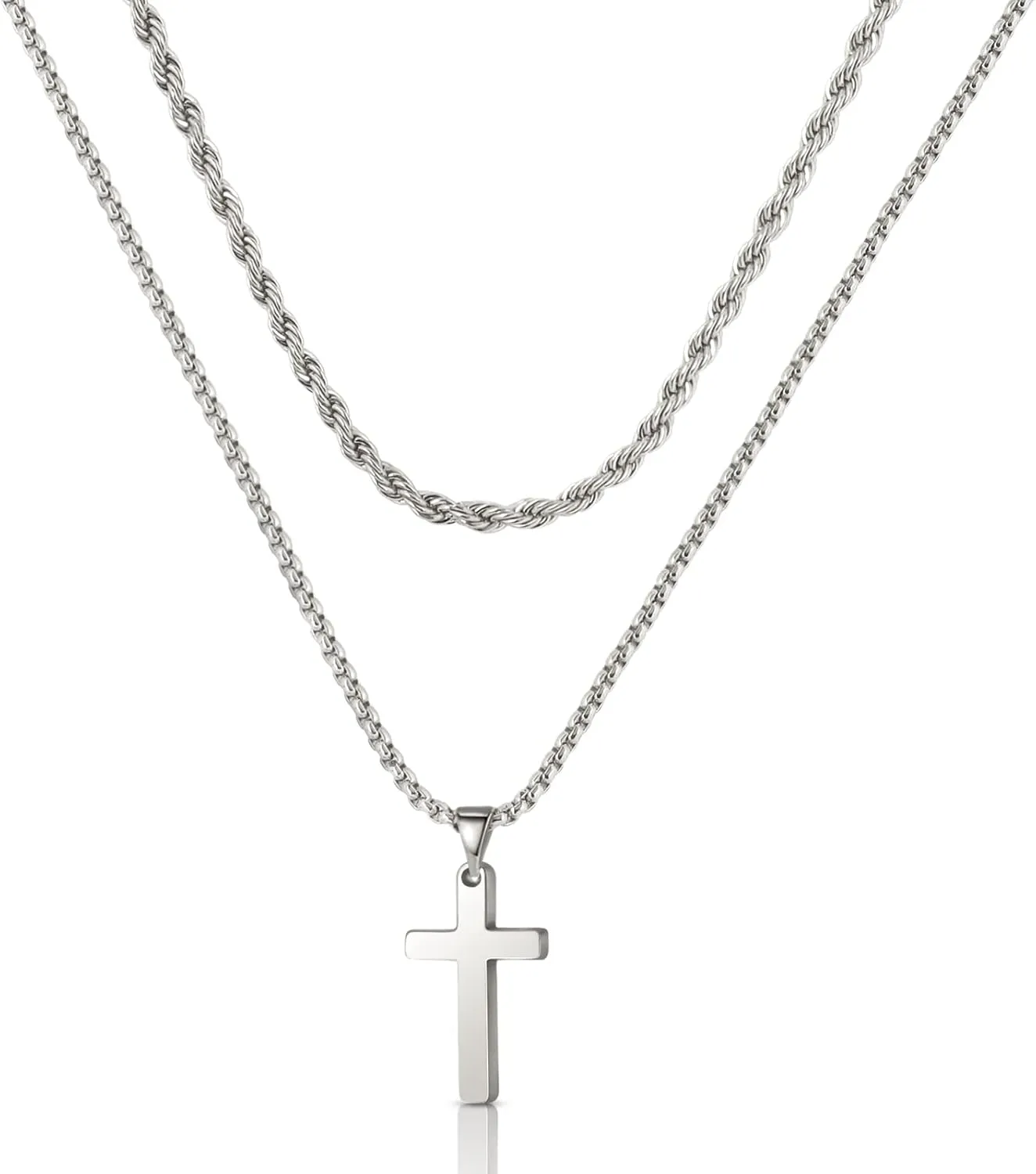 LABNNA Cross Necklace For Men,Steel Titanium Christian Cross Pendant Necklaces For Men Pendant Chain Gold Silver Cross Necklace,Religious Jewelry Gifts