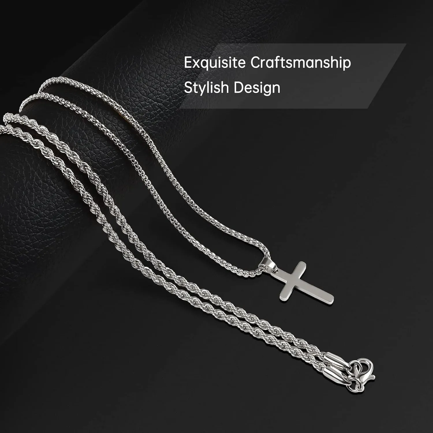 LABNNA Cross Necklace For Men,Steel Titanium Christian Cross Pendant Necklaces For Men Pendant Chain Gold Silver Cross Necklace,Religious Jewelry Gifts