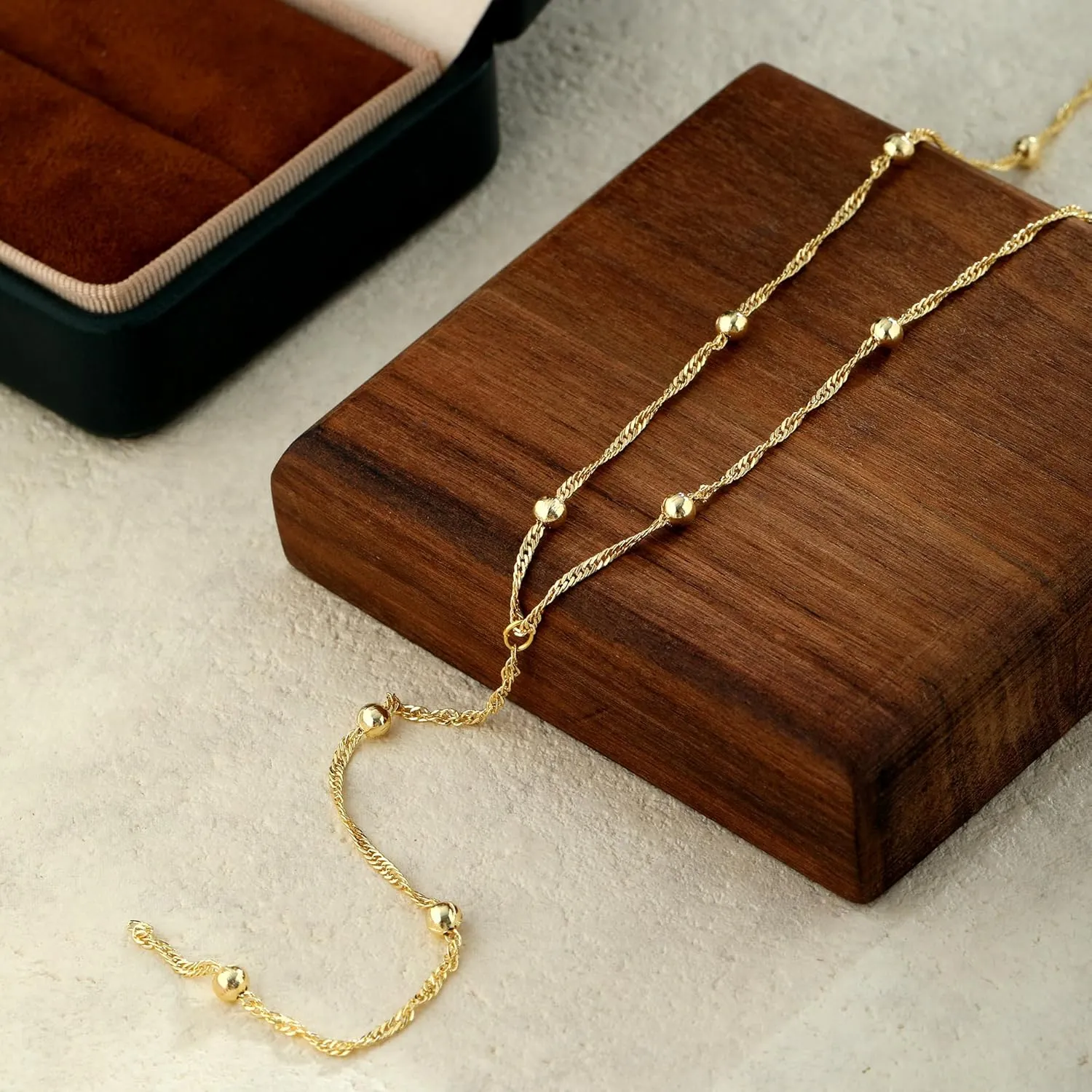 Lariat Gold Necklace for Women Trendy -14K Real Gold Plated Layered Y-Shape Beaded Chain Necklace, Dainty Tarnish-Resistant Long Necklaces Jewelry Gifts for Stylish Women