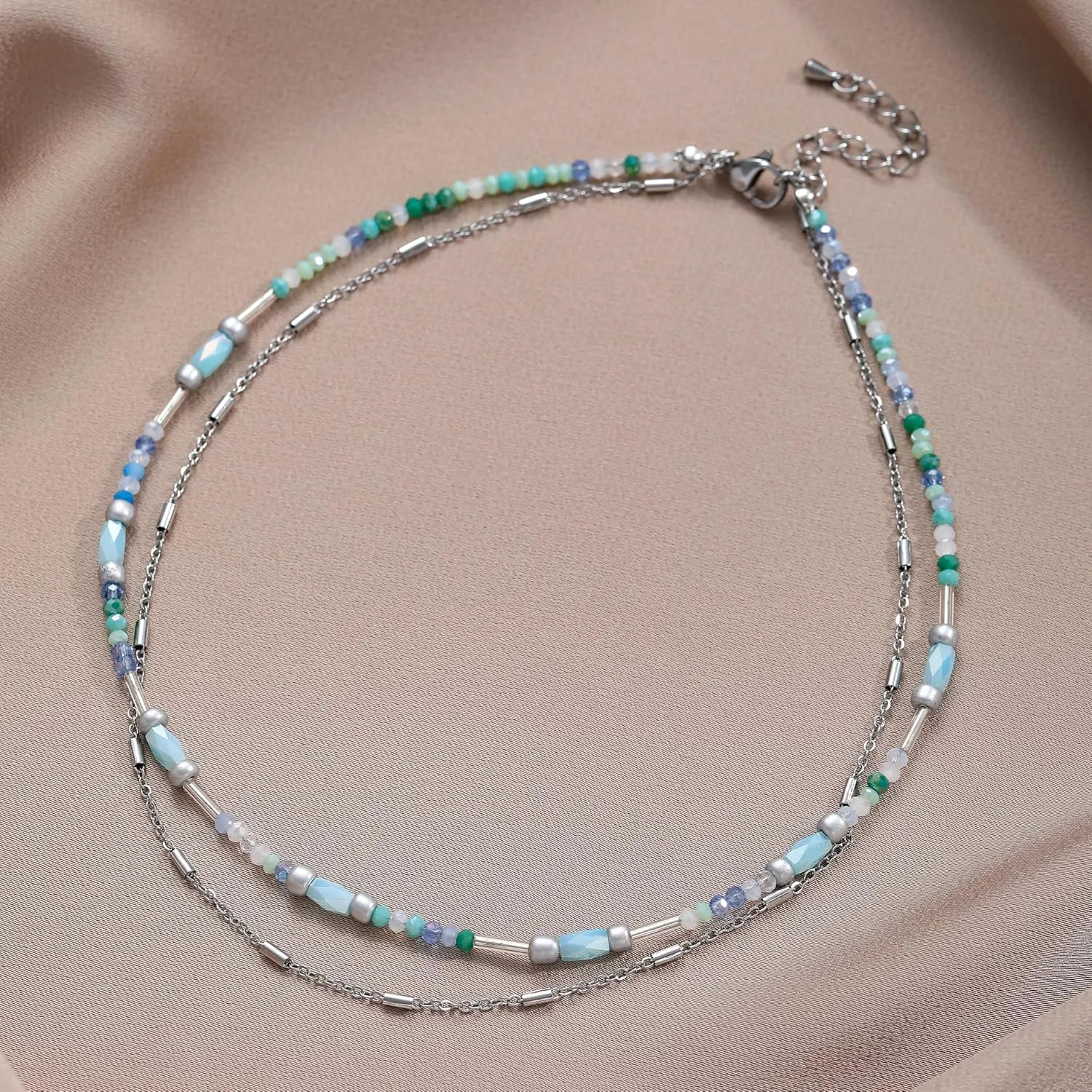 Layered Necklaces for Women Colorful Boho Necklace Beaded & Chain Choker Necklace Jewelry for Women
