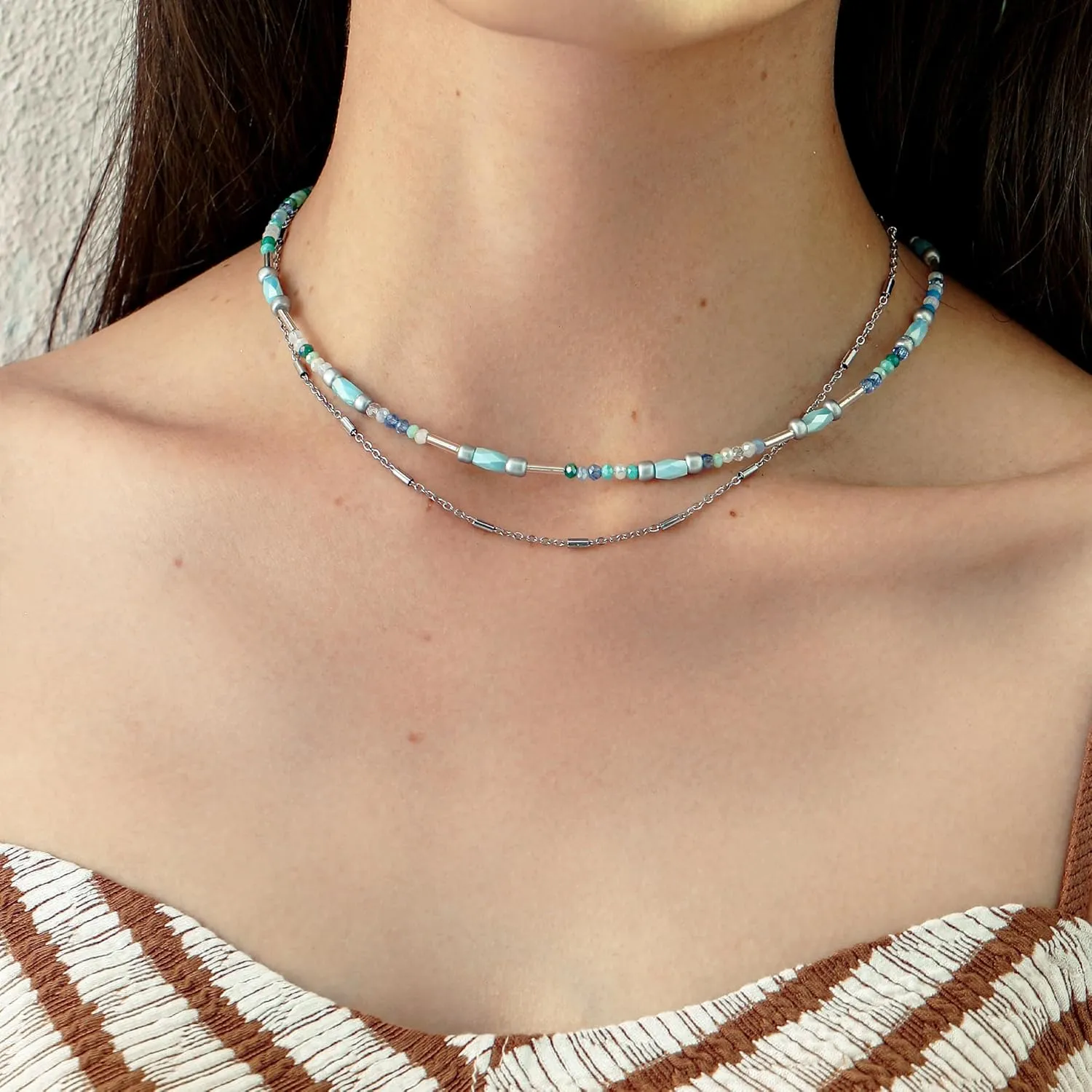 Layered Necklaces for Women Colorful Boho Necklace Beaded & Chain Choker Necklace Jewelry for Women