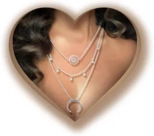 Layered Silver Necklaces for Women Sun and Moon Necklace triple moon Pendant Jewelry