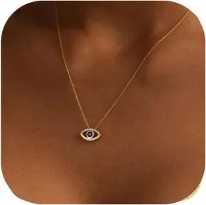Lcbulu Dainty 14K Gold Plated Evil Eye Necklace for Women - Delicate CZ Diamond Choker Pendant Necklace Jewelry Gift