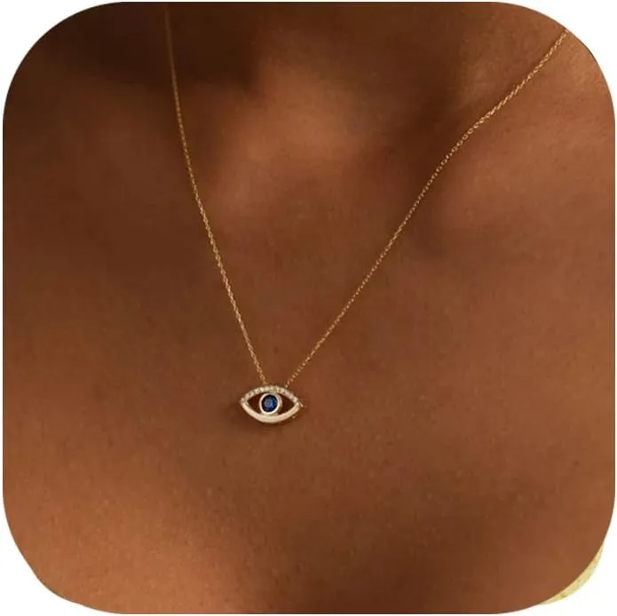 Lcbulu Dainty 14K Gold Plated Evil Eye Necklace for Women - Delicate CZ Diamond Choker Pendant Necklace Jewelry Gift