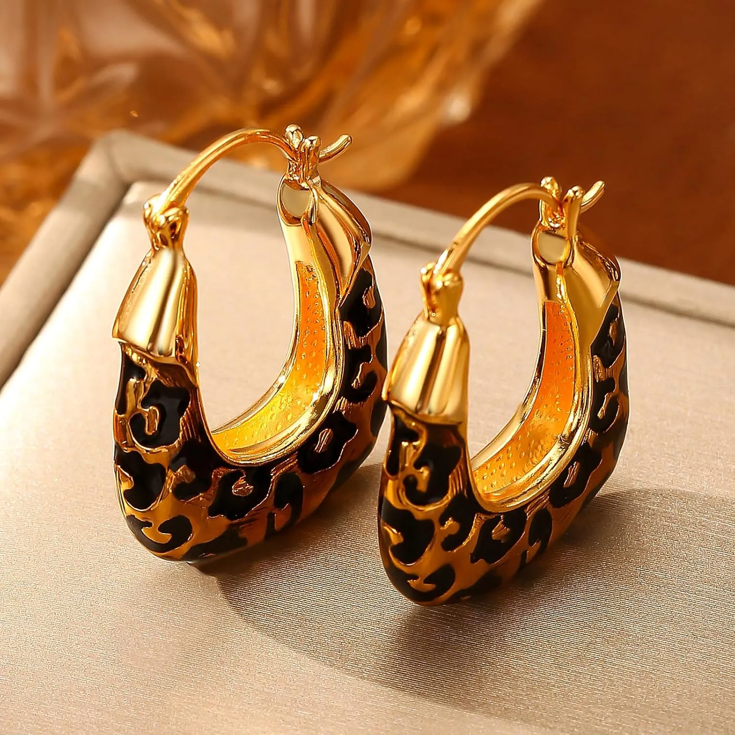 Leopard Print Earrings for Women Gold and Black Hoop Earrings Geometric Drop Earring Studs Hypoallergenic Fashion Jewelry Gifts Unisex