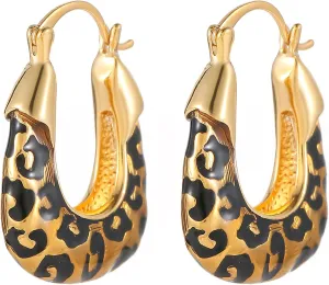 Leopard Print Earrings for Women Gold and Black Hoop Earrings Geometric Drop Earring Studs Hypoallergenic Fashion Jewelry Gifts Unisex