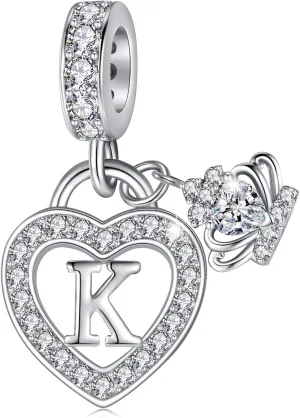 Letter Charms for Charms Bracelet: Silver Heart Alphabet Initial Dangle Charms Bead for Bracelets and Necklaces, Birthday Mother's Day Christmas Jewelry Gifts For Women
