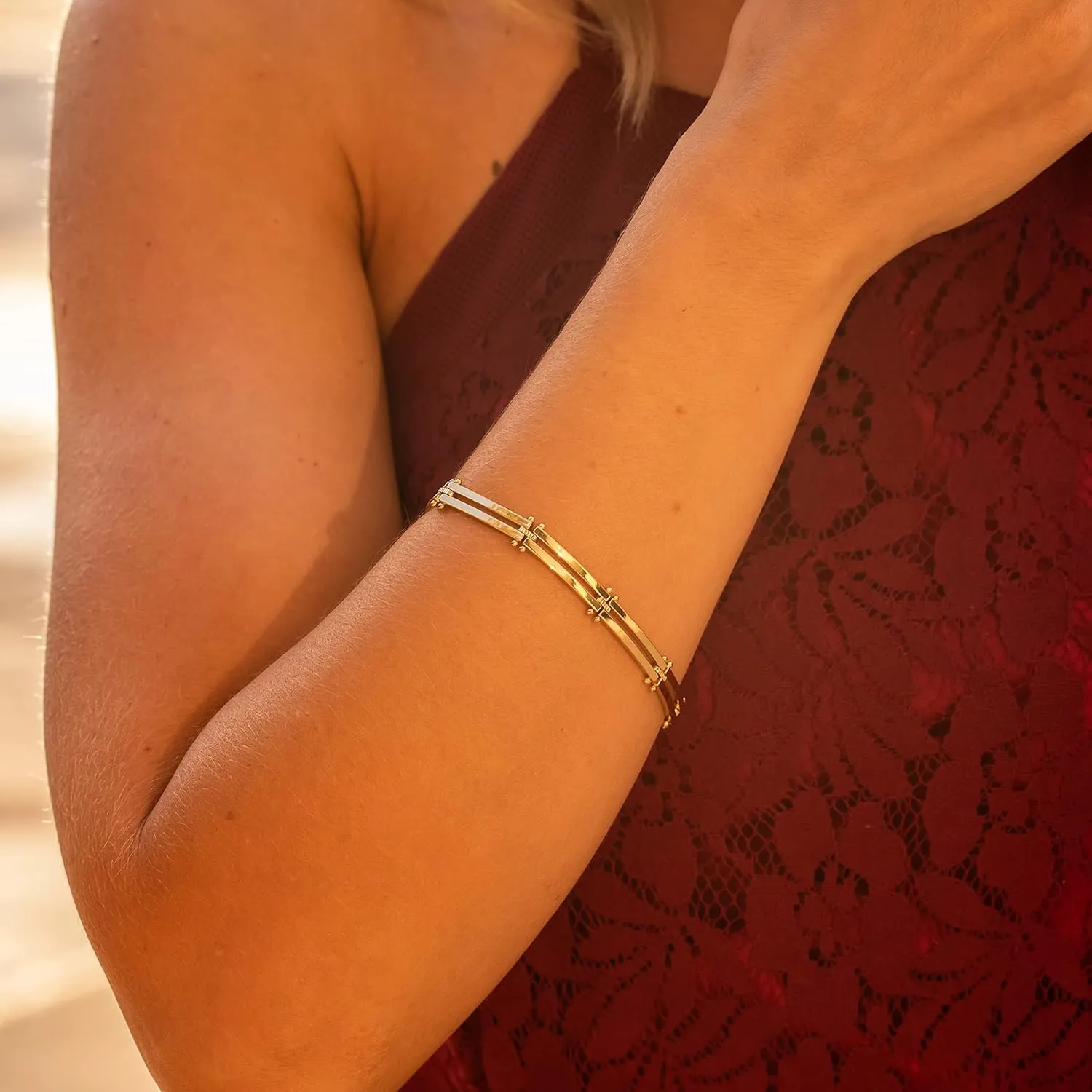 LIFETIME JEWELRY Polished Bar Link Bracelets for Women and Men 24k Real Gold Plated