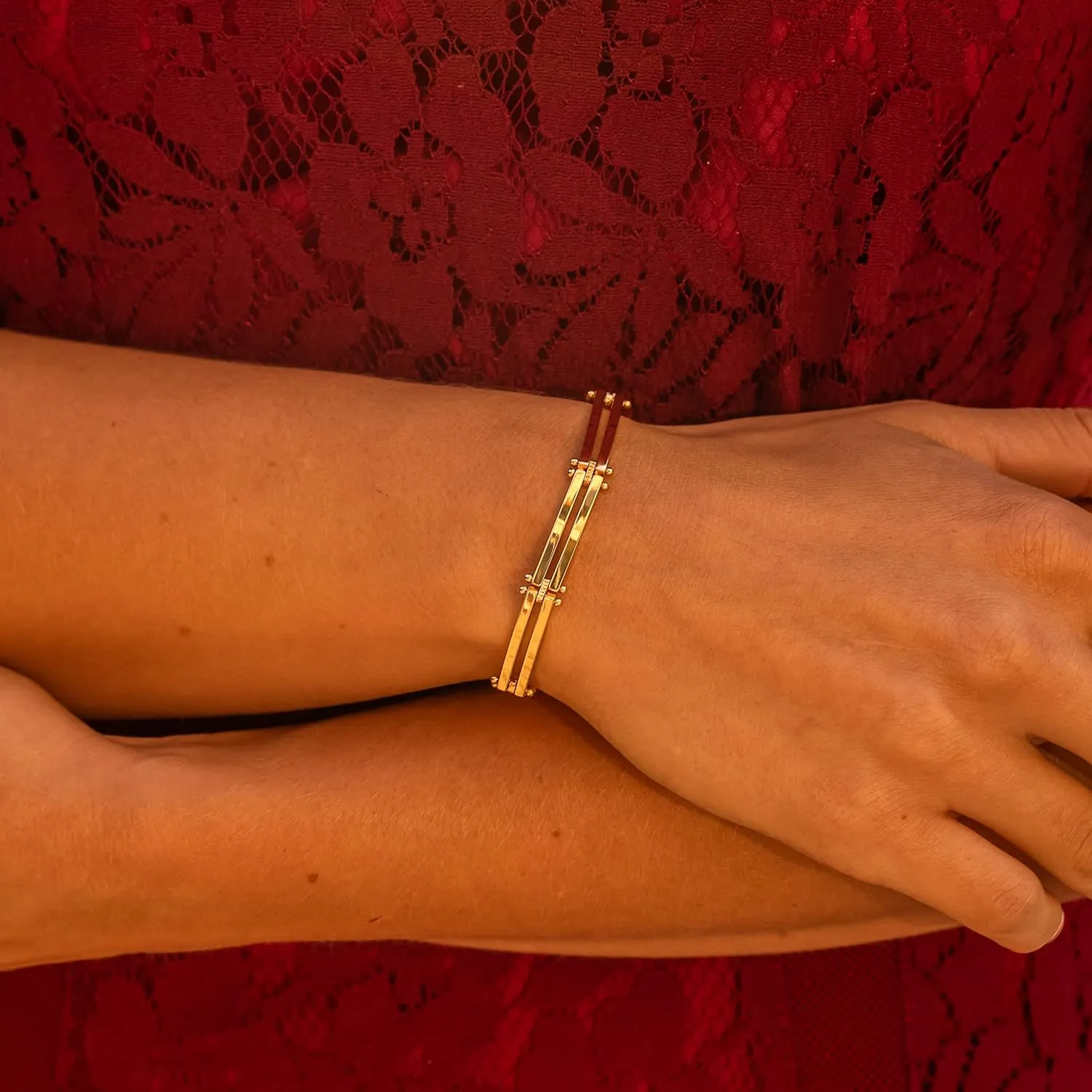 LIFETIME JEWELRY Polished Bar Link Bracelets for Women and Men 24k Real Gold Plated
