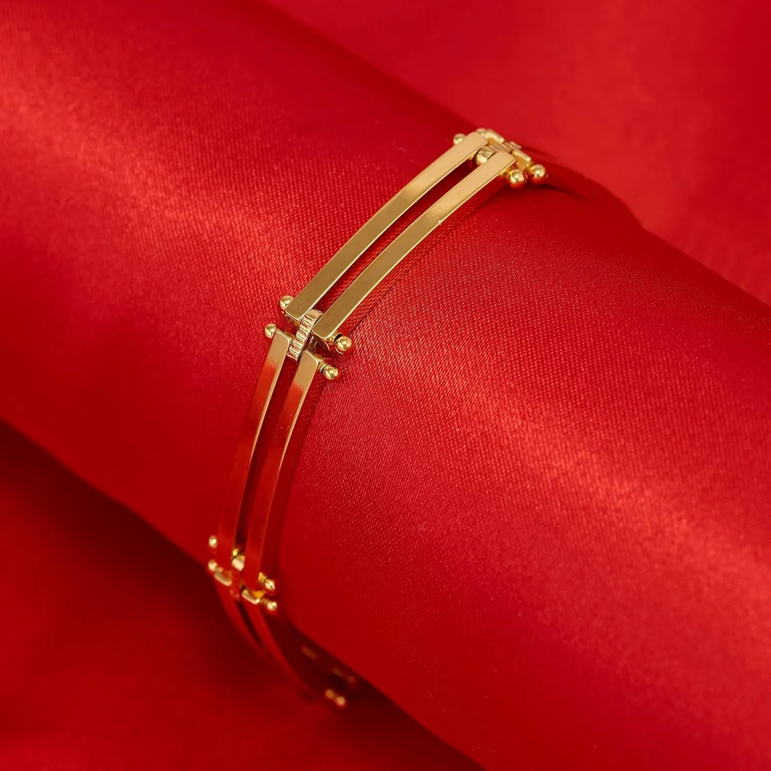 LIFETIME JEWELRY Polished Bar Link Bracelets for Women and Men 24k Real Gold Plated