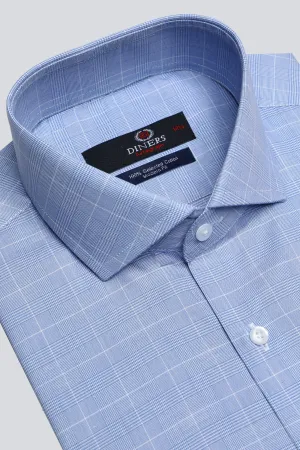 Light Blue Glen Plaid Check Formal Autograph Shirt