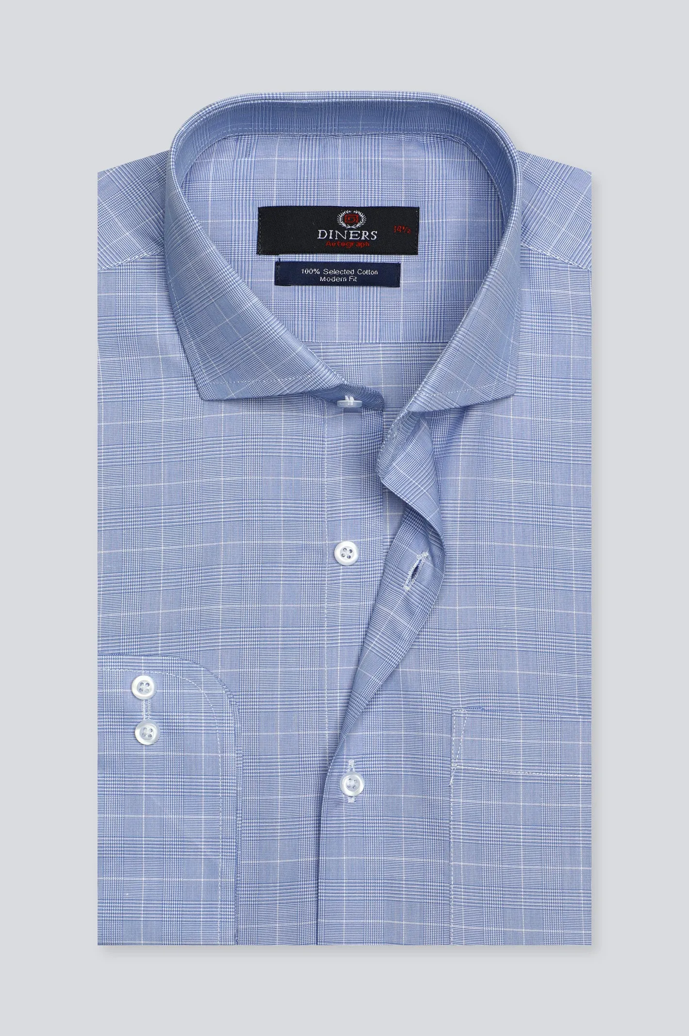 Light Blue Glen Plaid Check Formal Autograph Shirt