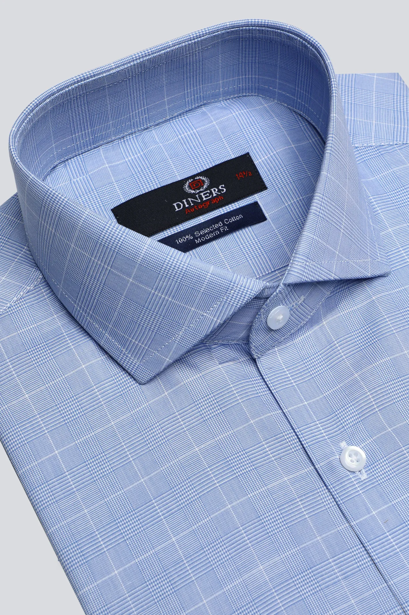 Light Blue Glen Plaid Check Formal Autograph Shirt