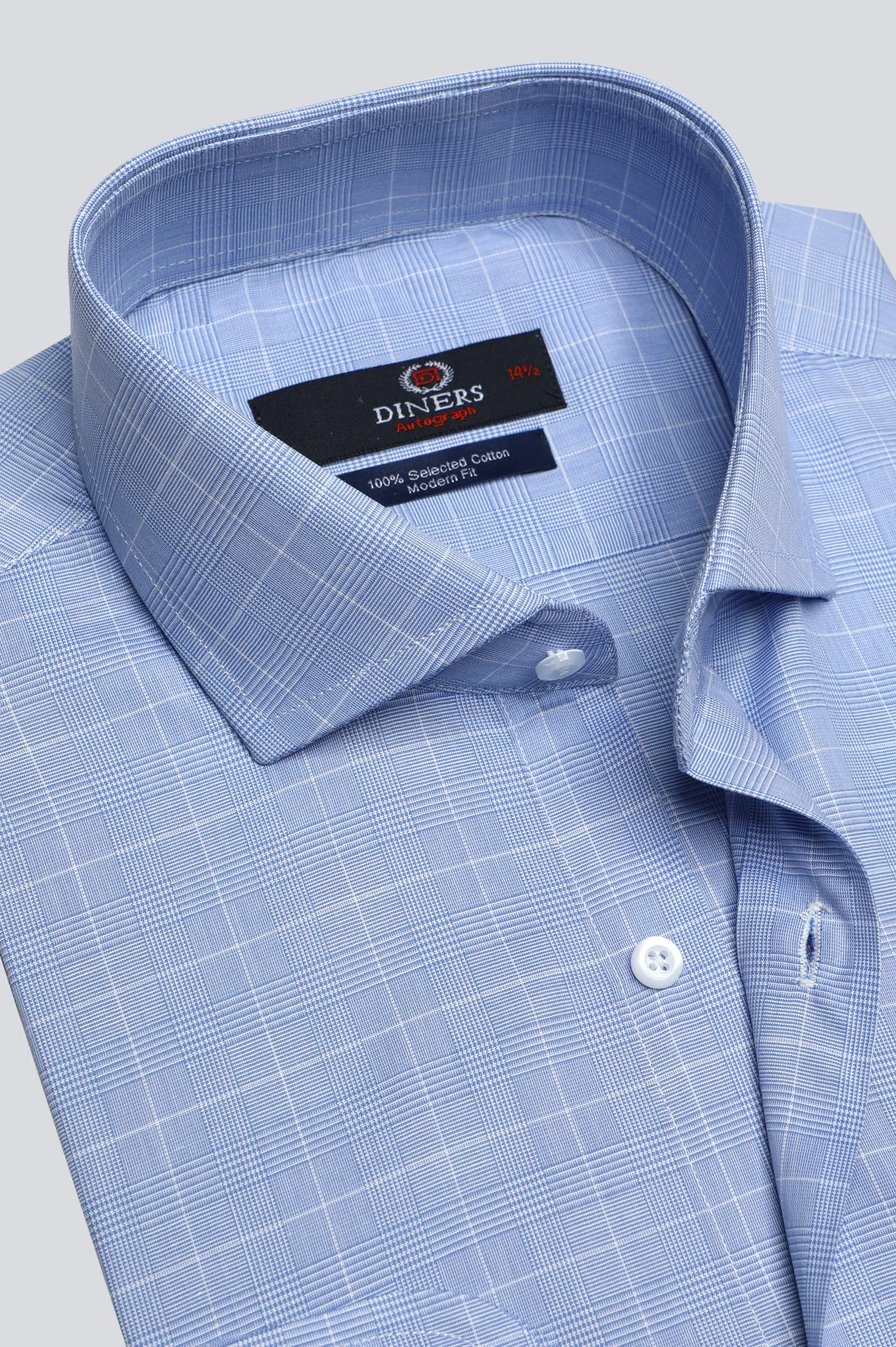 Light Blue Glen Plaid Check Formal Autograph Shirt