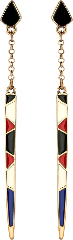 Long Art Deco Earrings, Vintage Style Linear Dangle Drop Earrings, Lightweigth, Hypoallergenic, Enamel Ethnic Boho Bohemian Retro Jewelry Gift for Women