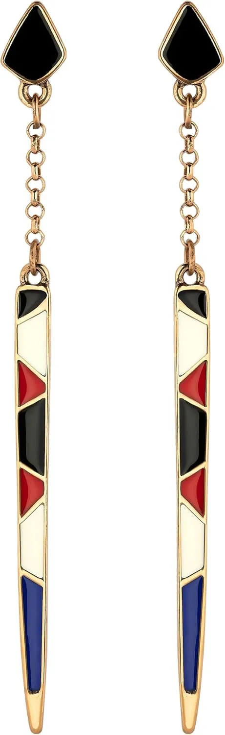 Long Art Deco Earrings, Vintage Style Linear Dangle Drop Earrings, Lightweigth, Hypoallergenic, Enamel Ethnic Boho Bohemian Retro Jewelry Gift for Women