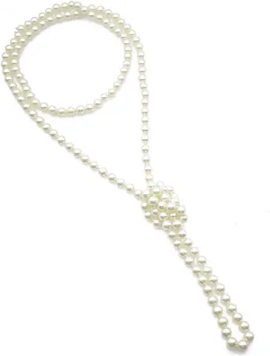 Long Layered Pearl Y Necklace - Boho 6mm Fake Pearls Beaded Choker Layering Statement Necklaces (White)